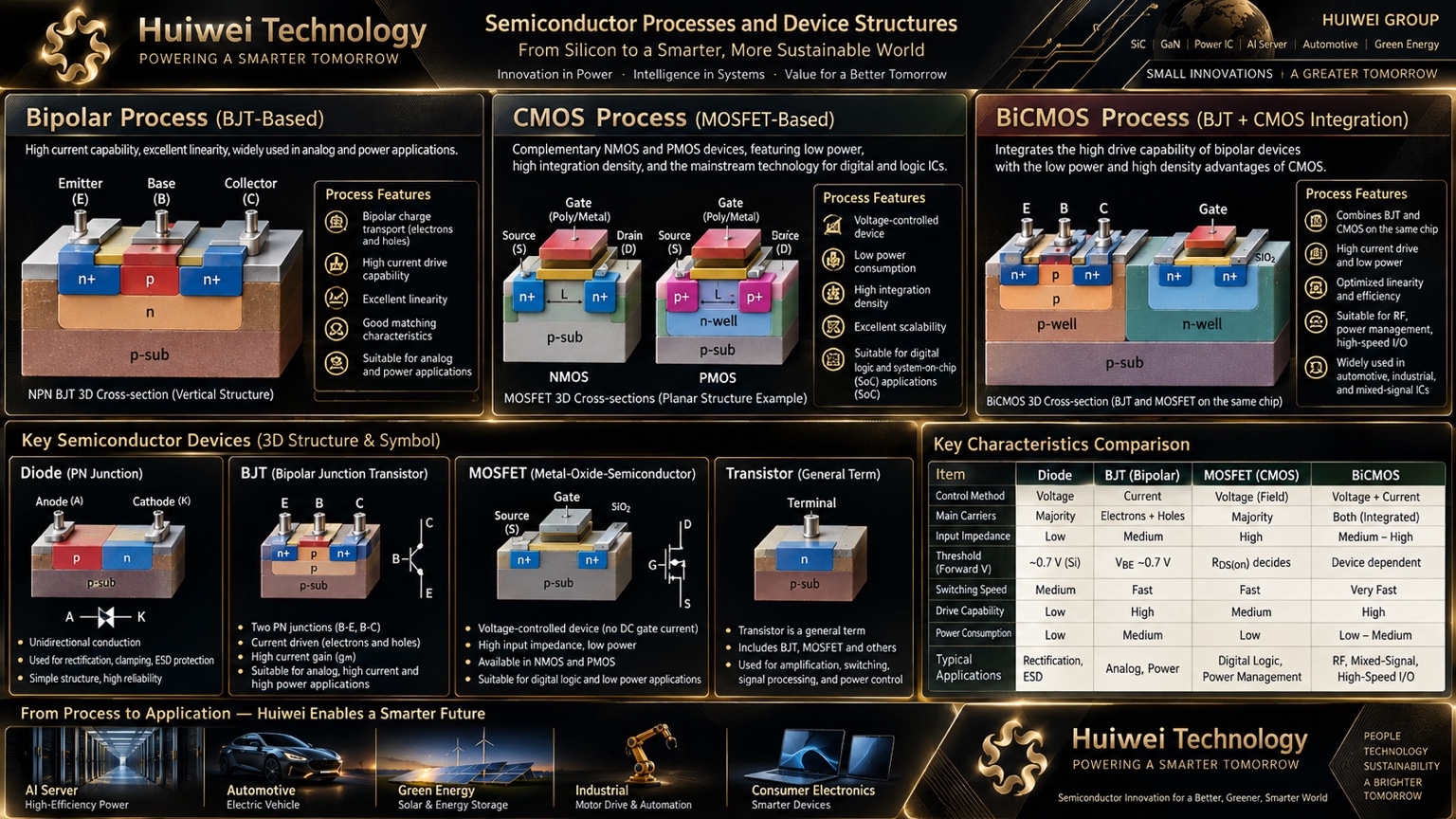 Huiwei Bipolar, CMOS, BiCMOS and semiconductor device concept illustration